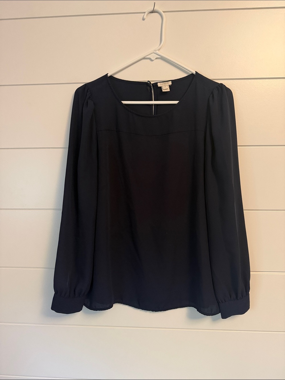 J. Crew Black Long-Sleeve Rounded-Neck Blouse